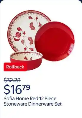Walmart Sofia Home Red 12 Piece Stoneware Dinnerware Set offer
