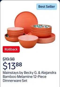Walmart Mainstays by Becky G. & Alejandra Bamboo Melamine 12-Piece Dinnerware Set, Orange & Green offer