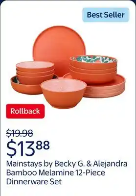 Walmart Mainstays by Becky G. & Alejandra Bamboo Melamine 12-Piece Dinnerware Set, Orange & Green offer