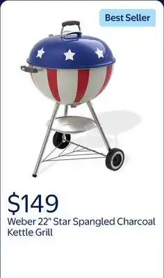 Walmart Weber 22 Star Spangled Charcoal Kettle Grill offer