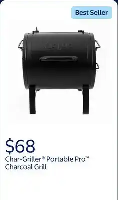 Walmart Char-Griller Portable Pro Portable Charcoal Grill and Side Fire Box offer