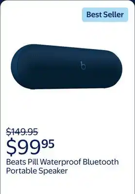 Walmart Beats Pill Waterproof Built-in Microphone Wireless Bluetooth Portable Speaker, Navy Blue offer