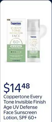 Walmart Coppertone Every Tone Invisible Finish Age UV Defense Face Sunscreen Lotion, SPF 60+ offer