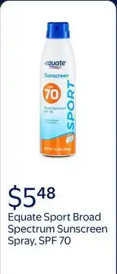Walmart Equate Sport Broad Spectrum Sunscreen Spray, SPF 70 offer