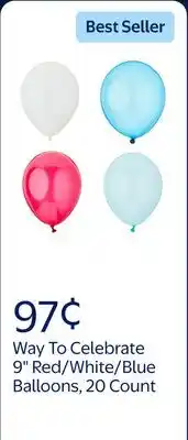 Walmart 9 Red/White/Blue Balloons, 20 Count, by Way To Celebrate offer