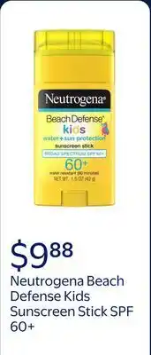 Walmart Neutrogena Beach Defense Kids Sunscreen Stick SPF 60+ offer
