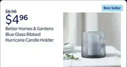 Walmart Better Homes & Gardens Blue Glass Ribbed Hurricane Candle Holder, 5, Medium, Living Room offer