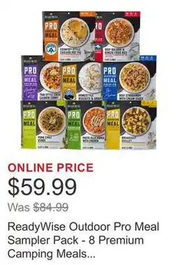 Costco ReadyWise Outdoor Pro Meal Sampler Pack - 8 Premium Camping Meals (2 Servings Per Pouch) offer