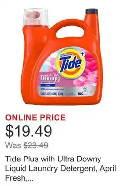 Costco Tide Plus with Ultra Downy Liquid Laundry Detergent, April Fresh, 100 Loads, 128 fl oz offer