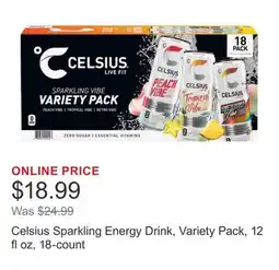 Costco Celsius Sparkling Energy Drink, Variety Pack, 12 fl oz, 18-count offer