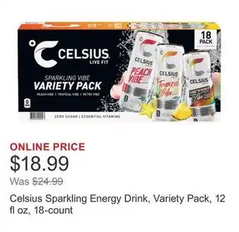 Costco Celsius Sparkling Energy Drink, Variety Pack, 12 fl oz, 18-count offer