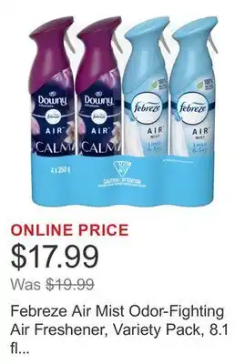 Costco Febreze Air Mist Odor-Fighting Air Freshener, Variety Pack, 8.1 fl oz, 4-count offer