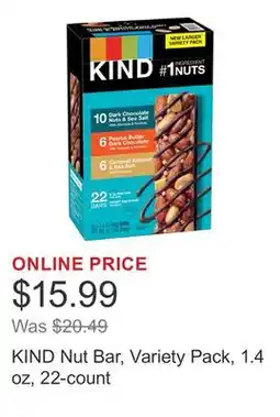 Costco KIND Nut Bar, Variety Pack, 1.4 oz, 22-count offer