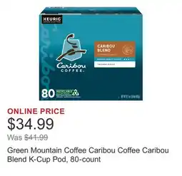 Costco Green Mountain Coffee Caribou Coffee Caribou Blend K-Cup Pod, 80-count offer