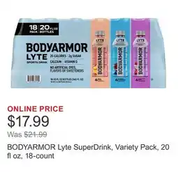 Costco BODYARMOR Lyte SuperDrink, Variety Pack, 20 fl oz, 18-count offer