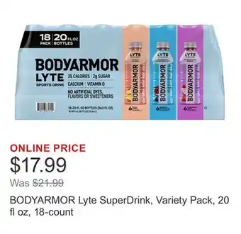 Costco BODYARMOR Lyte SuperDrink, Variety Pack, 20 fl oz, 18-count offer