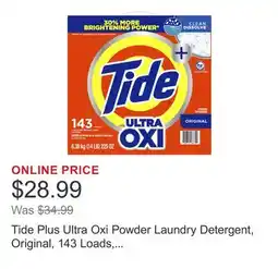 Costco Tide Plus Ultra Oxi Powder Laundry Detergent, Original, 143 Loads, 225 oz offer