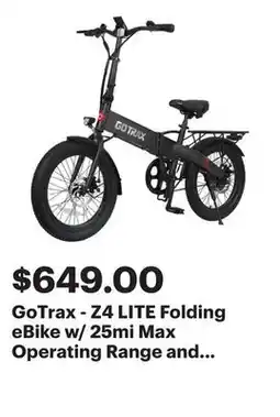 Best Buy GoTrax - Z4 LITE Folding eBike w/ 25mi Max Operating Range and 20mph Max Speed - Black offer
