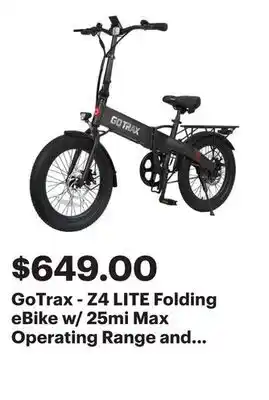 Best Buy GoTrax - Z4 LITE Folding eBike w/ 25mi Max Operating Range and 20mph Max Speed - Black offer