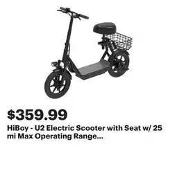 Best Buy HiBoy - U2 Electric Scooter with Seat w/ 25 mi Max Operating Range & 20 mph Max Speed - Black offer