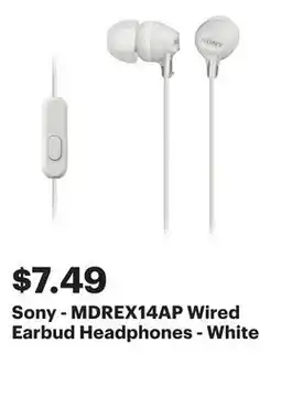 Best Buy Sony - MDREX14AP Wired Earbud Headphones - White offer