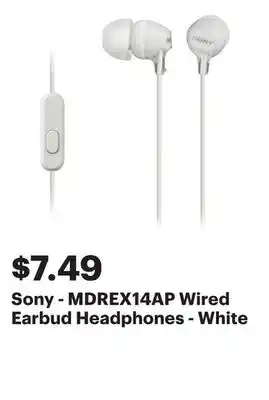 Best Buy Sony - MDREX14AP Wired Earbud Headphones - White offer