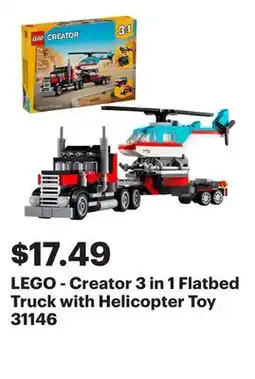 Best Buy LEGO - Creator 3 in 1 Flatbed Truck with Helicopter Toy 31146 offer