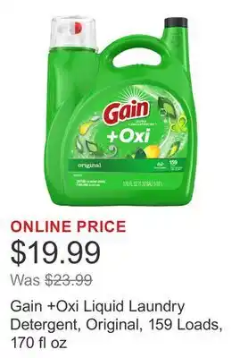 Costco Gain +Oxi Liquid Laundry Detergent, Original, 159 Loads, 170 fl oz offer