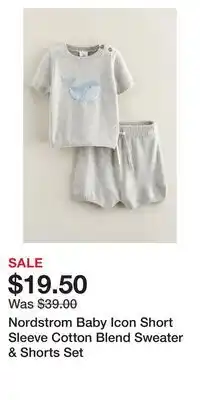 Nordstrom Nordstrom Baby Icon Short Sleeve Cotton Blend Sweater & Shorts Set offer