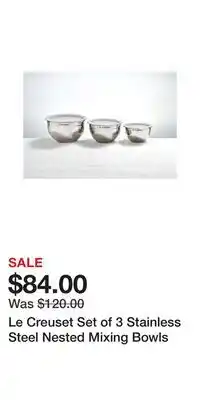 Nordstrom Le Creuset Set of 3 Stainless Steel Nested Mixing Bowls offer