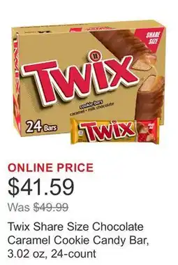 Costco Twix Share Size Chocolate Caramel Cookie Candy Bar, 3.02 oz, 24-count offer