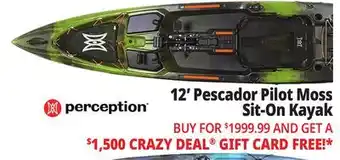 Ocean State Job Lot Perception Pescador Pilot 12.0 Fishing Pedal Kayak Sonic Camo offer