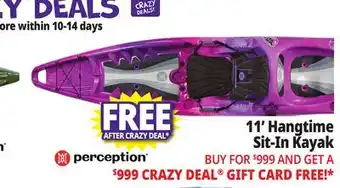 Ocean State Job Lot Perception Hangtime 11' Recreational Kayak offer