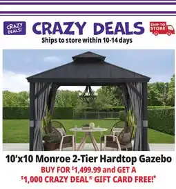 Ocean State Job Lot Monroe 10' x 10' Aluminum 2-Tier Hardtop Gazebo offer
