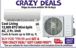 Ocean State Job Lot Cool Living 12 000 BTU Mini-Split Air Conditioner 2-Piece Unit Kit offer