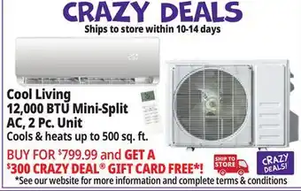 Ocean State Job Lot Cool Living 12 000 BTU Mini-Split Air Conditioner 2-Piece Unit Kit offer