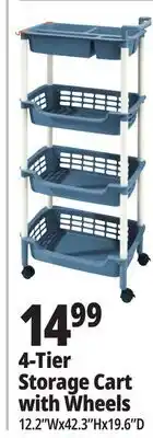 Ocean State Job Lot HomeLiving 4-Tier Multipurpose Storage Cart with Wheels offer