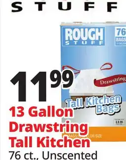 Ocean State Job Lot Rough Stuff 13 Gal Tall Kitchen Trash Bags with Drawstring 76 Count offer