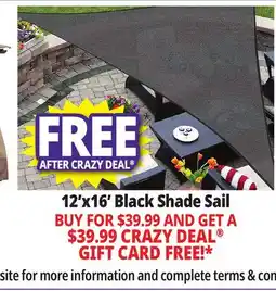 Ocean State Job Lot 12'x16' Black Shade Sail offer