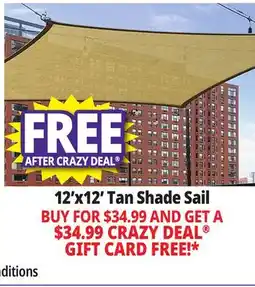 Ocean State Job Lot 12'x12' Tan Shade Sail offer