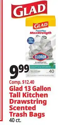 Ocean State Job Lot Glad 13 Gallon Tall Kitchen Drawstring Scented Trash Bags offer