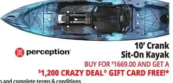 Ocean State Job Lot Perception Crank 10.0 Recreational Pedal Kayak Dapper offer