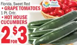 C Town FRESH FROM FLORIDA FLORIDA, SWEET RED GRAPE TOMATOES 1 PT. CNTR. HOT HOUSE CUCUMBERS offer
