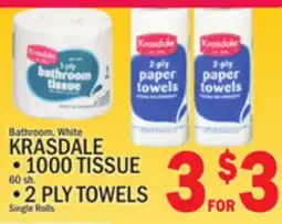 C Town KRASDALE 1000 TISSUE 60 SH. 2 PLY TOWELS SINGLE ROLLS offer