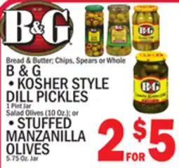 C Town B & G KOSHER STYLE DILL PICKLES 1 pint, STUFFED MANZANILLA OLIVES 5.75 oz. jar offer