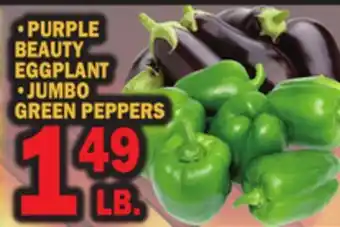 Bravo Supermarkets PURPLE BEAUTY EGGPLANT, JUMBO GREEN PEPPERS offer
