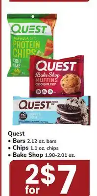 ACME Quest Bars 2.12 oz. bars, Chips 1.1 oz. chips, Bake Shop 1.98-2.01 oz offer