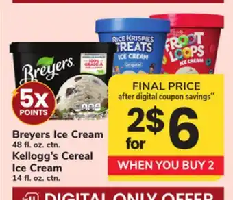 ACME Breyers Ice Cream 48 fl. oz. ctn. Kellogg's Cereal Ice Cream 14 fl. oz. ctn offer