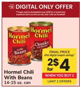 ACME Hormel Chili With Beans offer