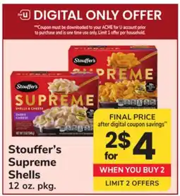 ACME Stouffer's Supreme Shells offer